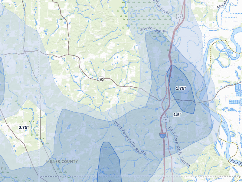 NEXRAD radar-signature map of the hail storm over Doddridge, AR on Jul 6, 2026