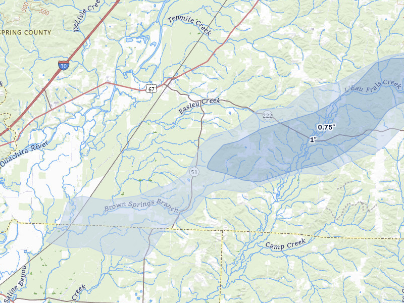NEXRAD radar-signature map of the hail over Donaldson, AR