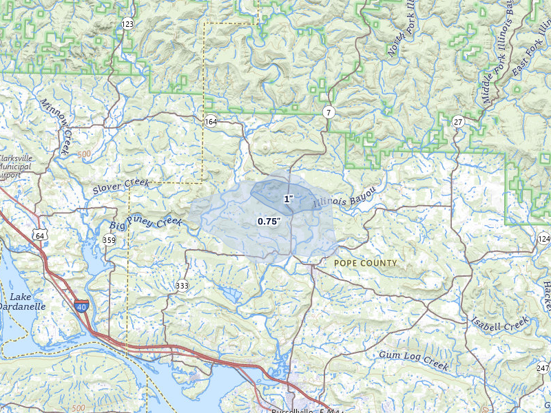 NEXRAD radar-signature map of the hail storm over Dover, AR on Mar 6, 2026