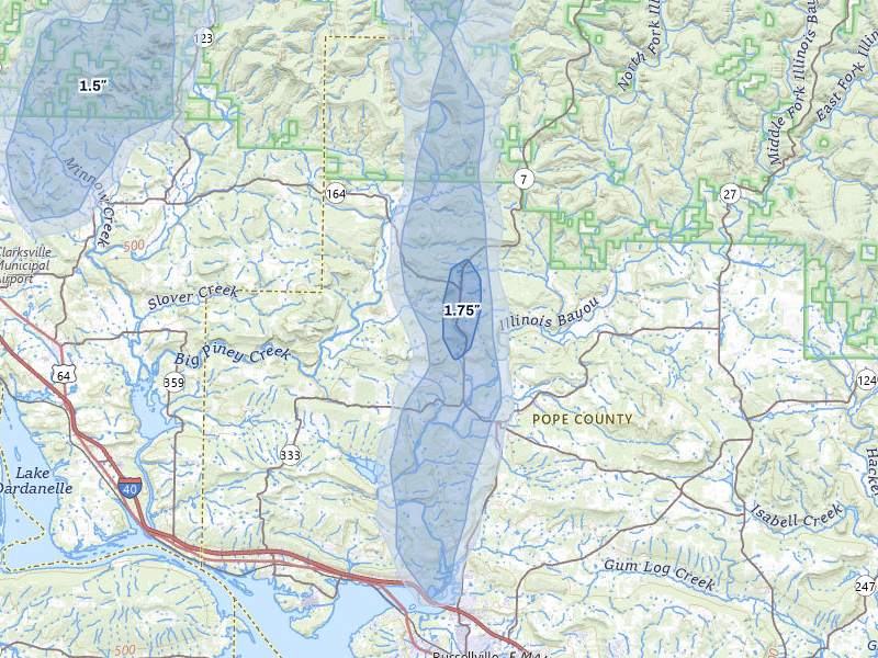 NEXRAD radar-signature map of the hail storm over Dover, AR on Jun 1, 2026