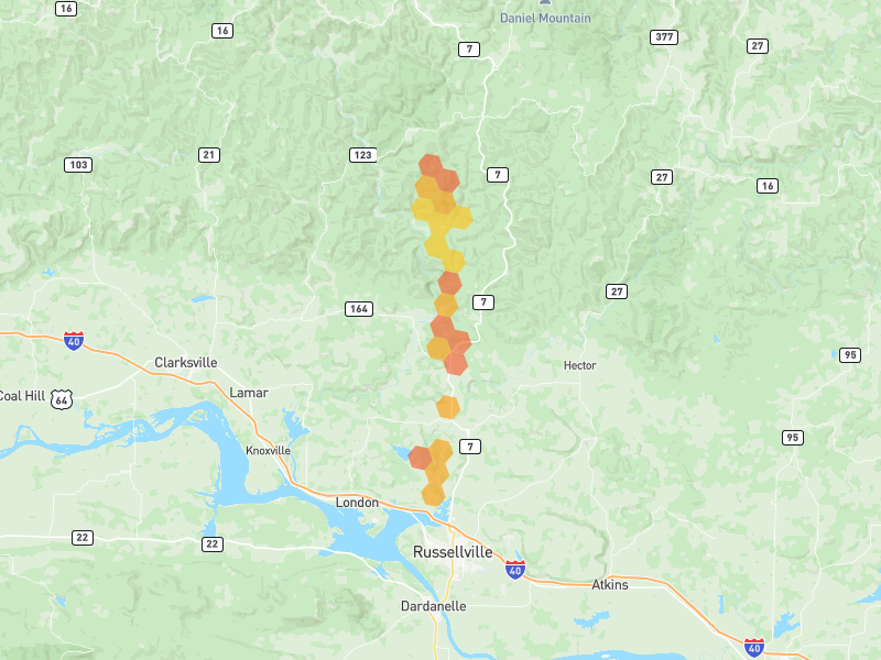Hail map of Dover, AR on Jun 2, 2026, hail up to 1.75"