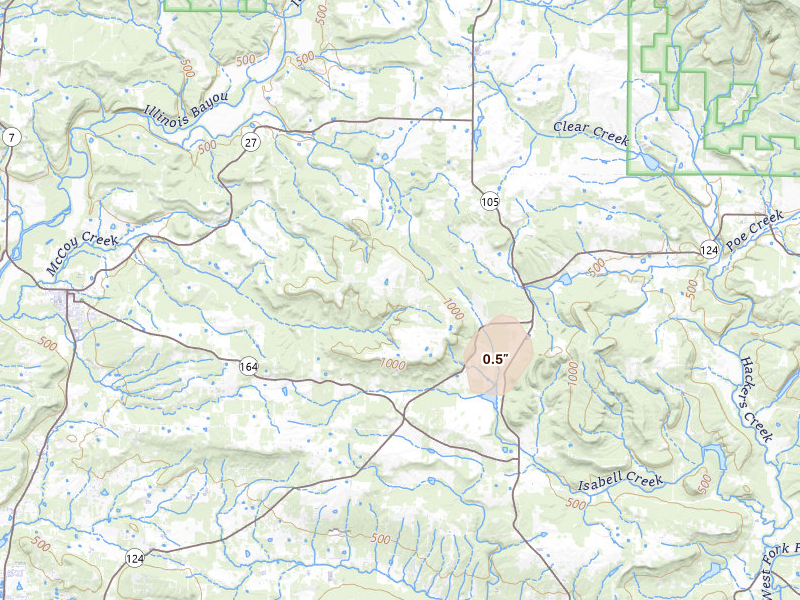 Radar-estimated hail-size map of the storm over Dover, AR