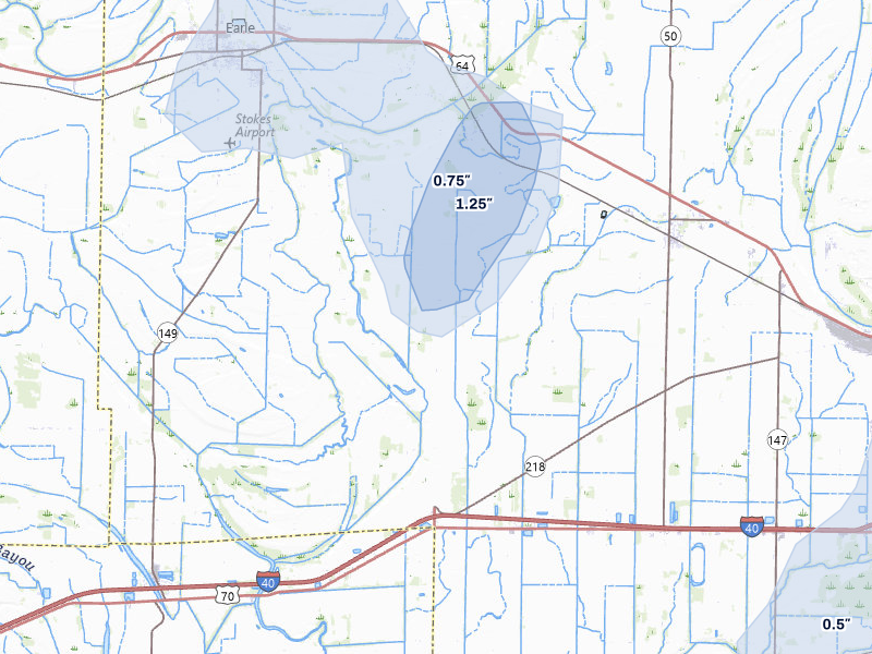 NEXRAD radar-signature map of the hail storm over Earle, AR on May 29, 2026