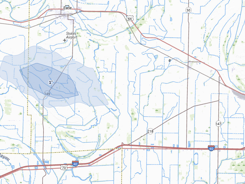 NEXRAD radar-signature map of the hail storm over Earle, AR on Jul 8, 2026