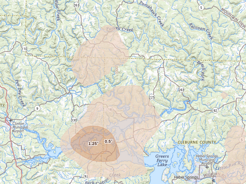 Radar-estimated hail-size map of the storm over Edgemont, AR