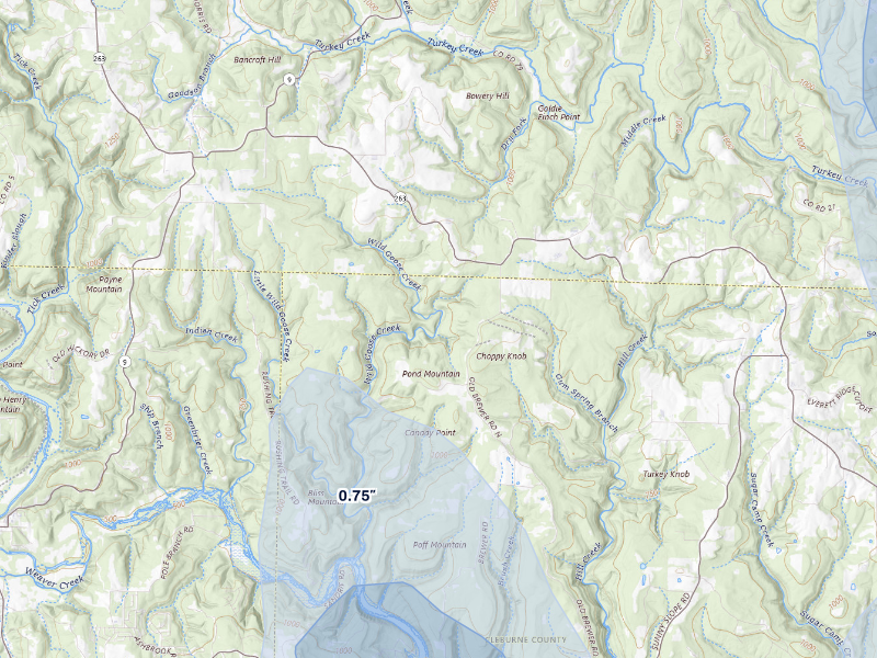 NEXRAD radar-signature map of the hail storm over Edgemont, AR on Aug 26, 2026