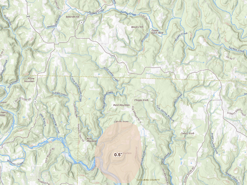 Radar-estimated hail-size map of the storm over Edgemont, AR