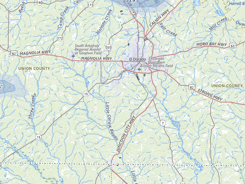 NEXRAD radar-signature map of the hail over El Dorado, AR