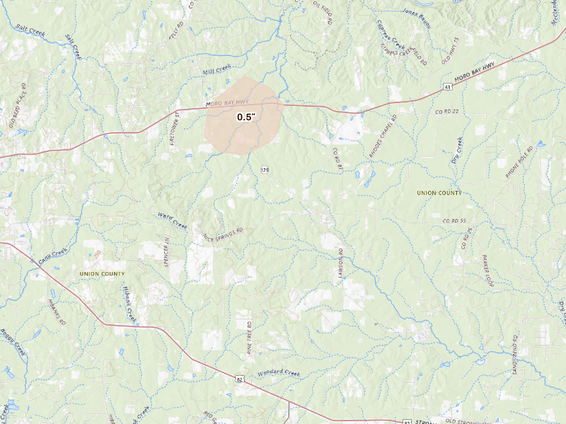 Radar-estimated hail-size map of the storm over El Dorado, AR