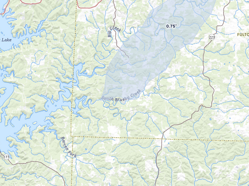 NEXRAD radar-signature map of the hail storm over Elizabeth, AR on Mar 7, 2026