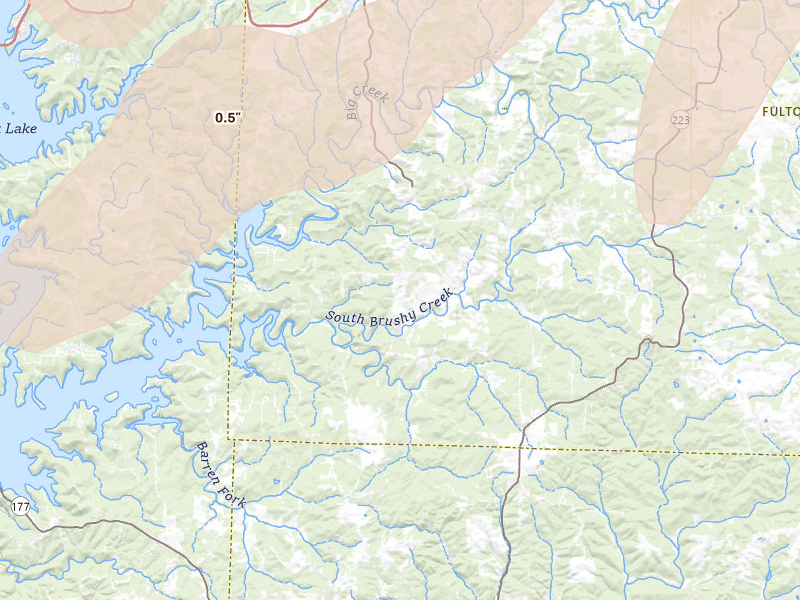 Radar-estimated hail-size map of the storm over Elizabeth, AR on Mar 15, 2026