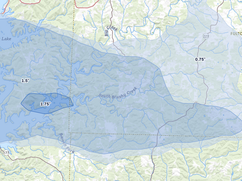 NEXRAD radar-signature map of the hail storm over Elizabeth, AR on Apr 27, 2026