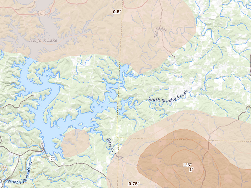 Radar-estimated hail-size map of the storm over Elizabeth, AR