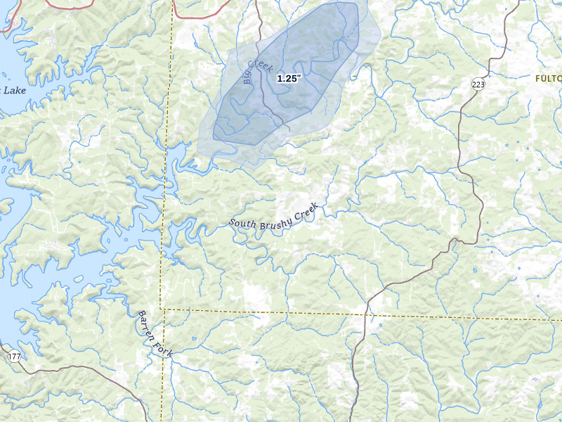 NEXRAD radar-signature map of the hail storm over Elizabeth, AR on Jul 7, 2026