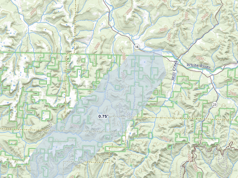 NEXRAD radar-signature map of the hail over Elkins, AR