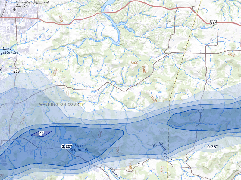 NEXRAD radar-signature map of the hail storm over Elkins, AR on Apr 28, 2026