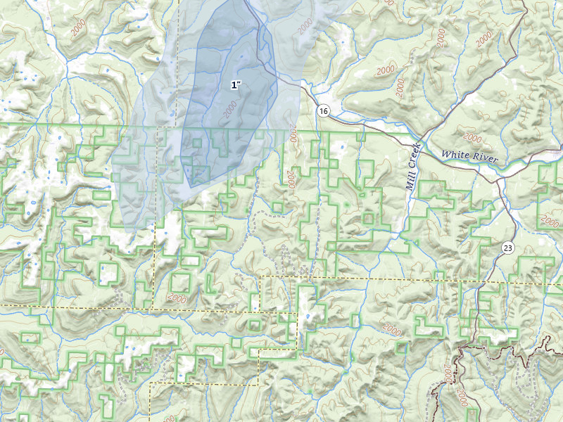 NEXRAD radar-signature map of the hail over Elkins, AR