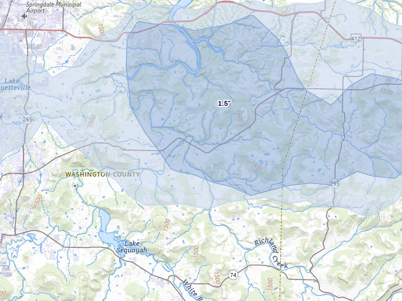 NEXRAD radar-signature map of the hail storm over Elkins, AR on Jul 11, 2026