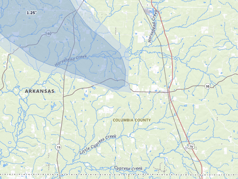 NEXRAD radar-signature map of the hail over Emerson, AR