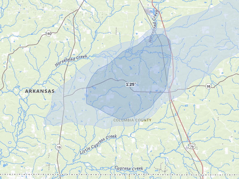 NEXRAD radar-signature map of the hail storm over Emerson, AR on Jun 1, 2026
