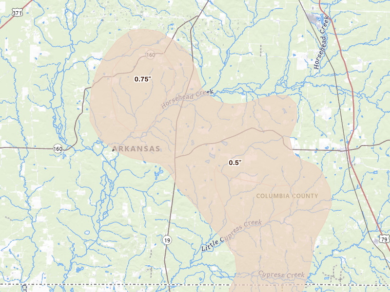 Radar-estimated hail-size map of the storm over Emerson, AR