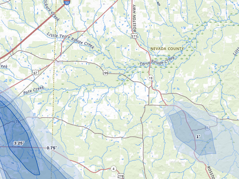 NEXRAD radar-signature map of the hail over Emmet, AR