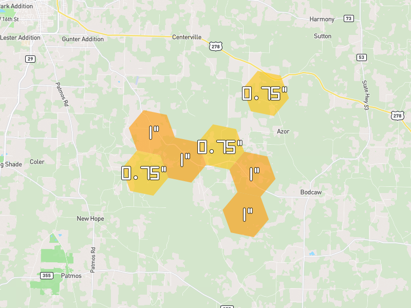 Hail map of Emmet, AR on Jul 4, 2026, hail up to 1"