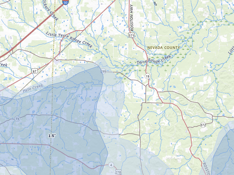NEXRAD radar-signature map of the hail storm over Emmet, AR on Jul 12, 2026