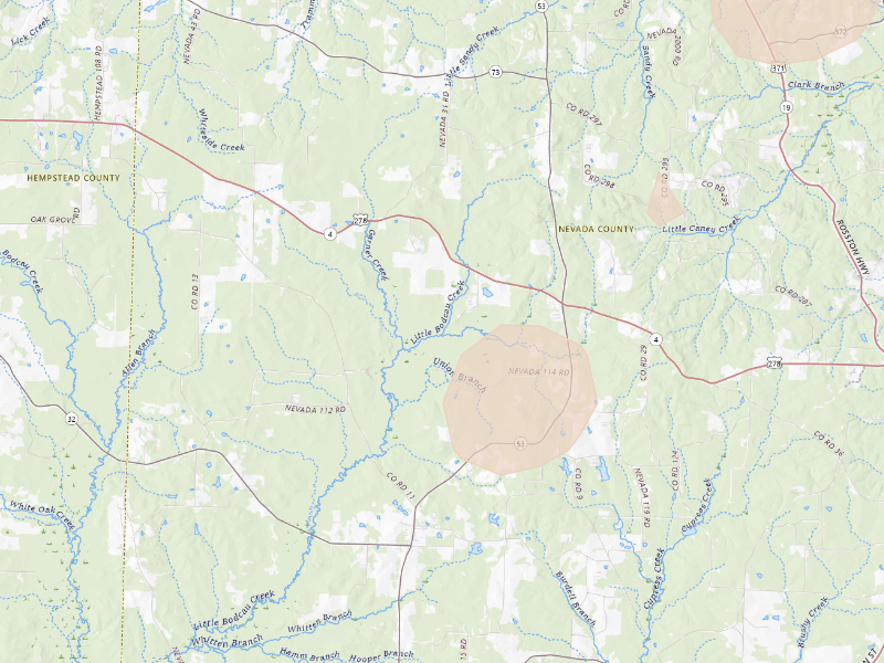 Radar-estimated hail-size map of the storm over Emmet, AR on Sep 12, 2026