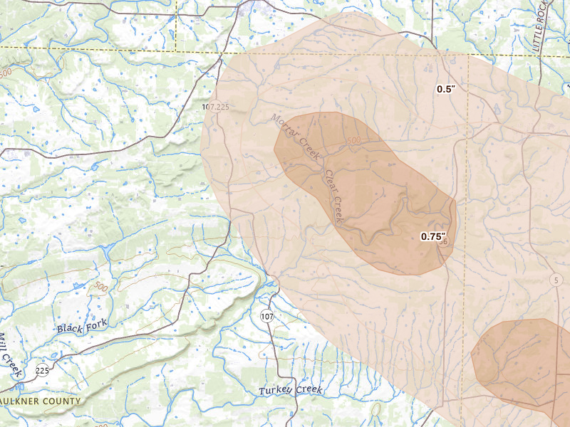 Radar-estimated hail-size map of the storm over Enola, AR