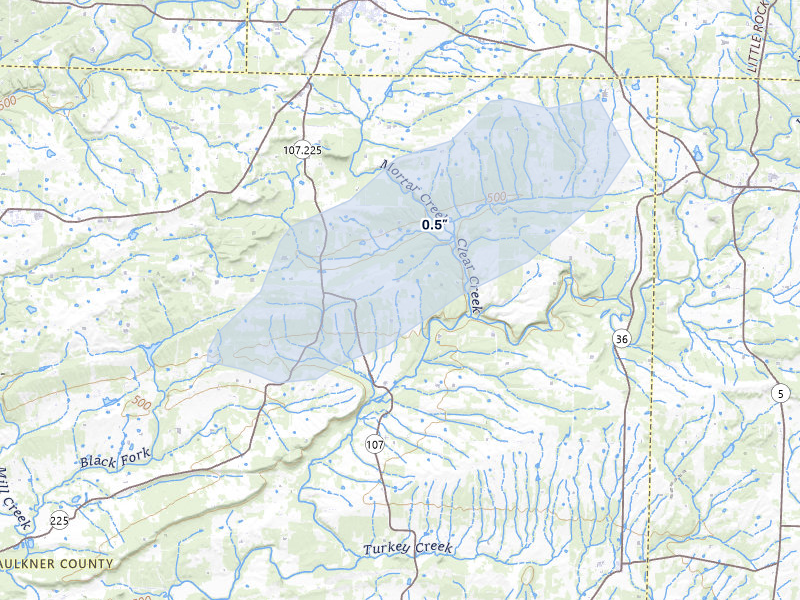 NEXRAD radar-signature map of the hail over Enola, AR