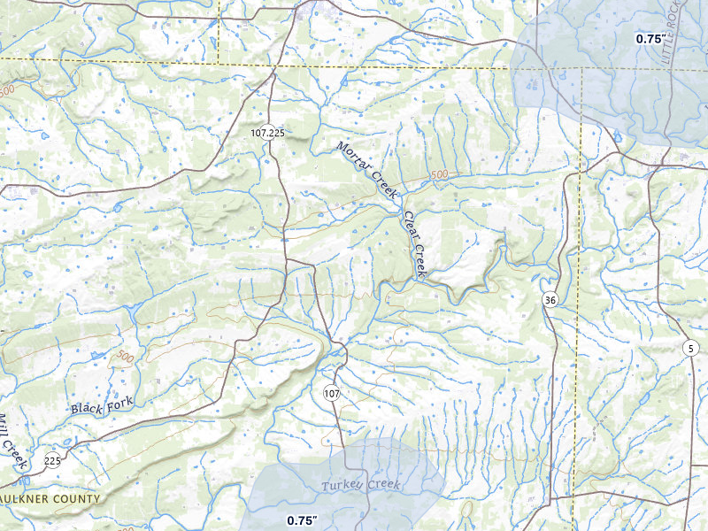 NEXRAD radar-signature map of the hail storm over Enola, AR on Apr 28, 2026