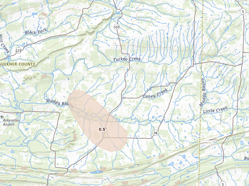 Radar-estimated hail-size map of the storm over Enola, AR