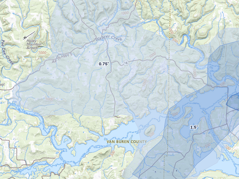 NEXRAD radar-signature map of the hail over Fairfield Bay, AR