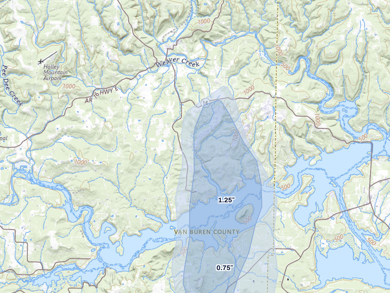 NEXRAD radar-signature map of the hail storm over Fairfield Bay, AR on Jul 3, 2026