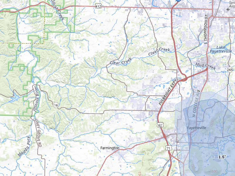 NEXRAD radar-signature map of the hail storm over Fayetteville, AR on Jul 6, 2026