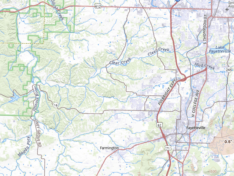 Radar-estimated hail-size map of the storm over Fayetteville, AR on Jul 21, 2026