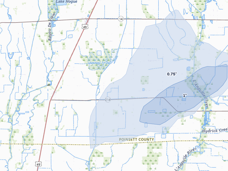 NEXRAD radar-signature map of the hail storm over Fisher, AR on Apr 28, 2026
