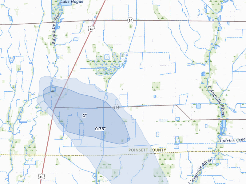 NEXRAD radar-signature map of the hail over Fisher, AR