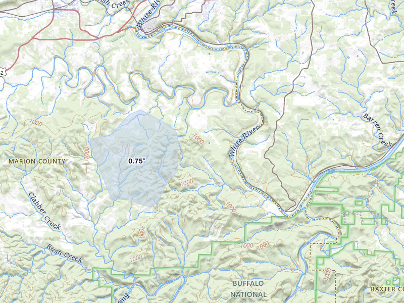 NEXRAD radar-signature map of the hail storm over Flippin, AR on Mar 7, 2026