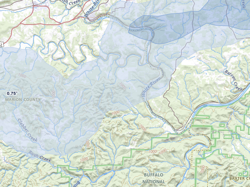 NEXRAD radar-signature map of the hail storm over Flippin, AR on Apr 27, 2026
