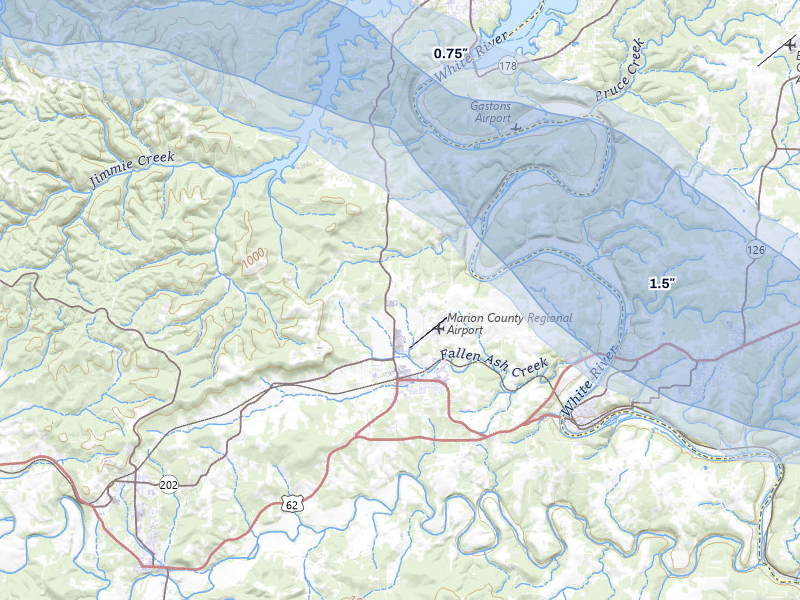 NEXRAD radar-signature map of the hail storm over Flippin, AR on Aug 6, 2026