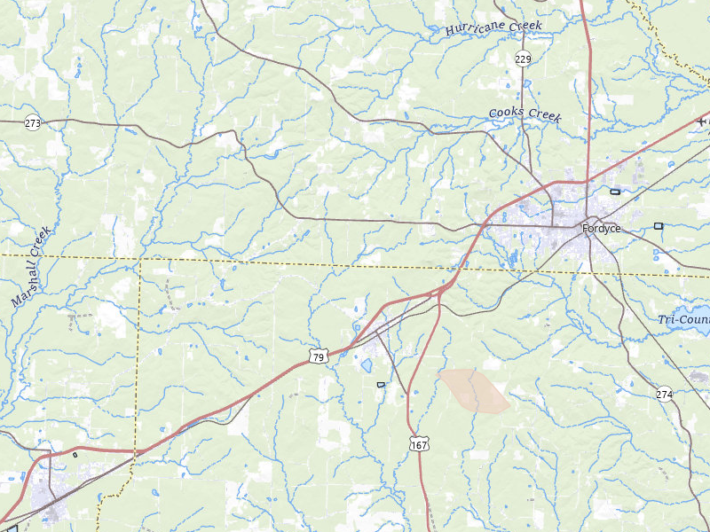 Radar-estimated hail-size map of the storm over Fordyce, AR on May 10, 2026
