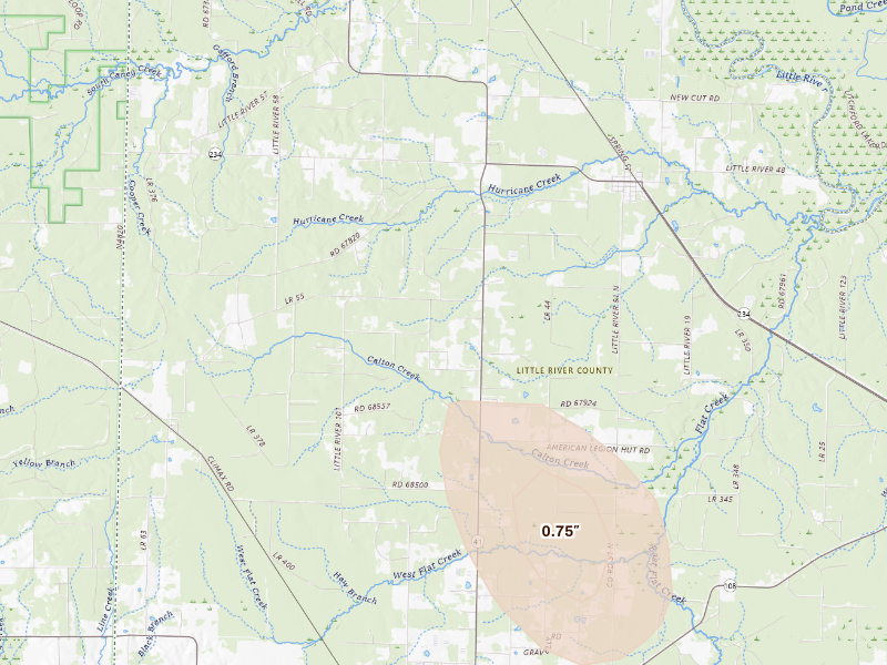 Radar-estimated hail-size map of the storm over Foreman, AR
