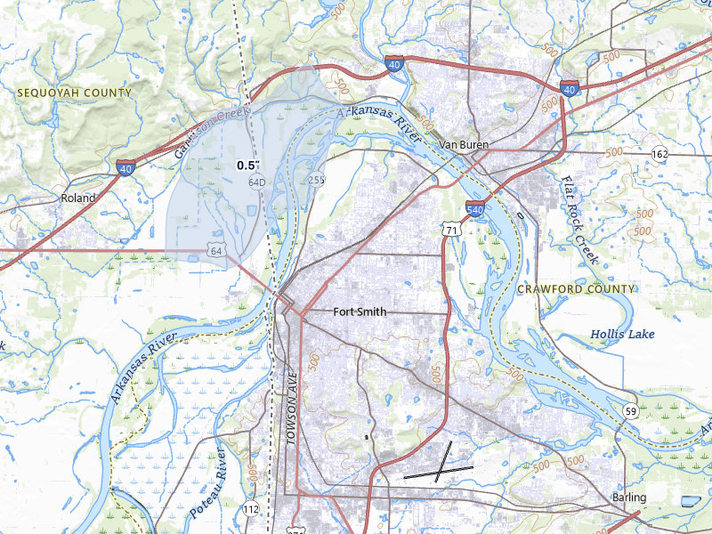 NEXRAD radar-signature map of the hail storm over Fort Smith, AR on Mar 6, 2026