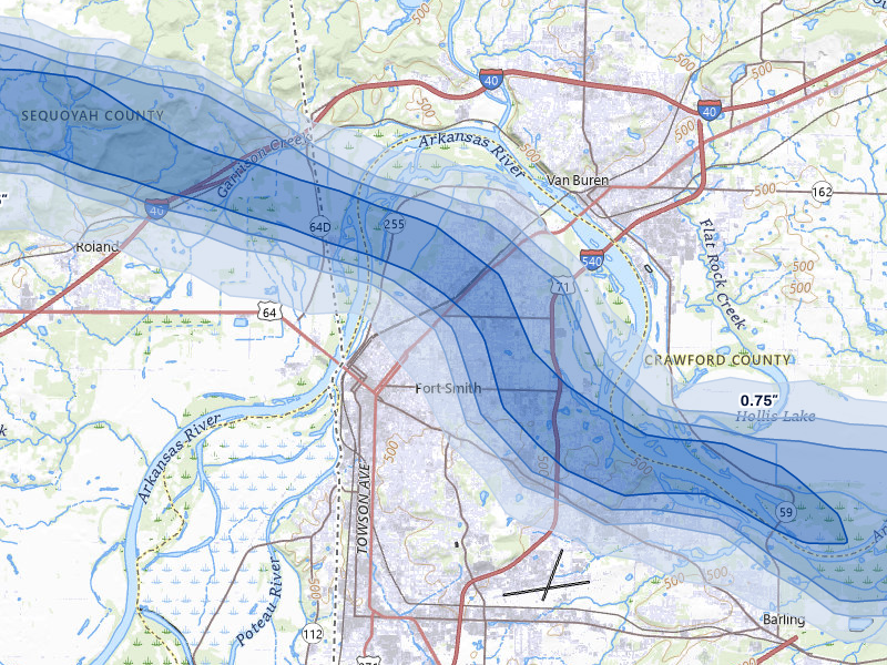 NEXRAD radar-signature map of the hail storm over Fort Smith, AR on May 8, 2026