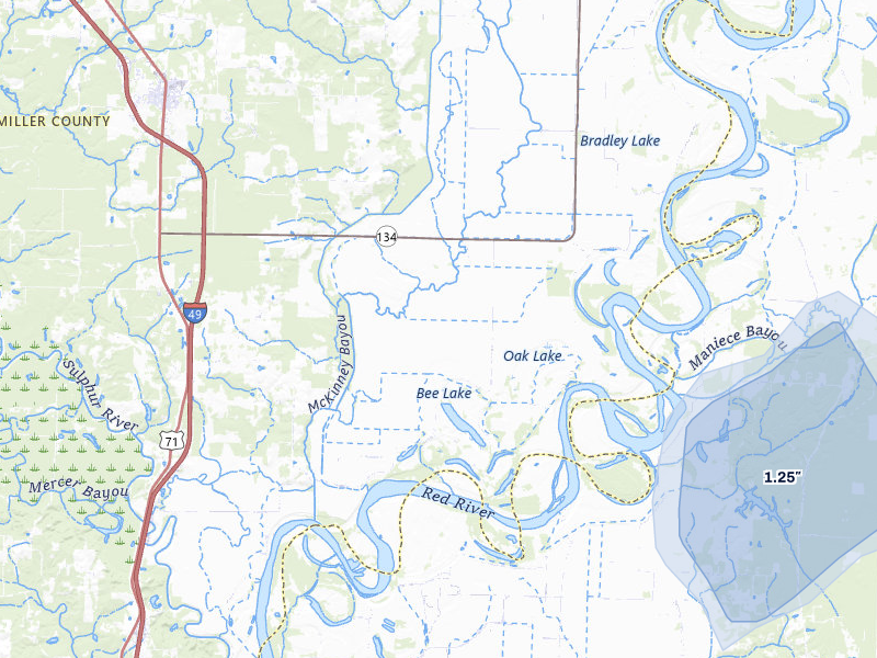 NEXRAD radar-signature map of the hail over Fouke, AR