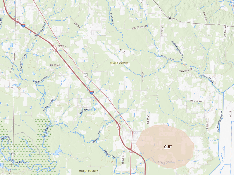 Radar-estimated hail-size map of the storm over Fouke, AR