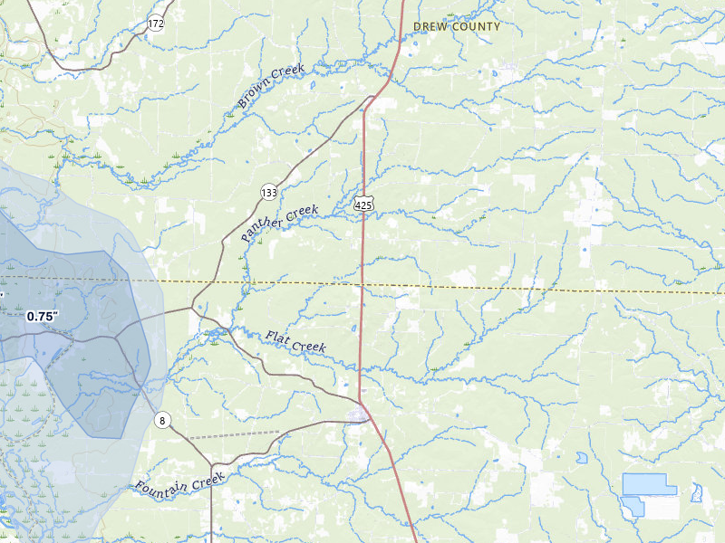 NEXRAD radar-signature map of the hail storm over Fountain Hill, AR on Apr 28, 2026