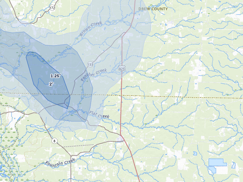 NEXRAD radar-signature map of the hail over Fountain Hill, AR